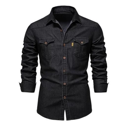 Camicia da uomo a maniche lunghe, con scollo a V, casual e