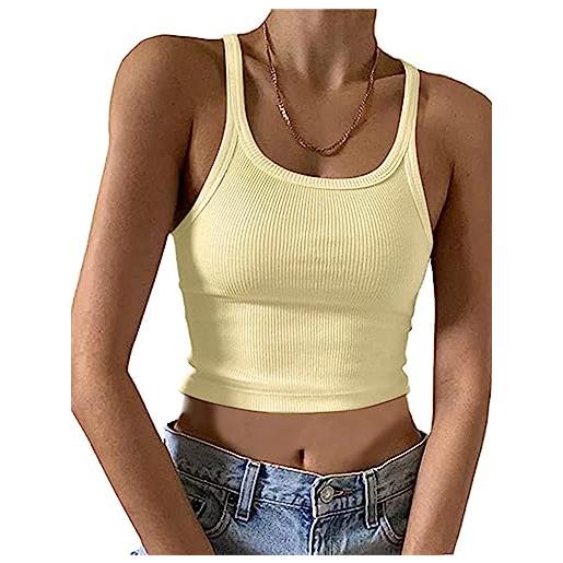 KAMISSY canotta corta da donna senza maniche slim fit scollo rotondo a costine maglia basic crop cami top, blu e verde, xs