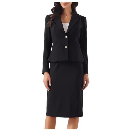 Allegra K completo da donna in 2 pezzi con gonna blazer a maniche lunghe gonna a tubino abiti da lavoro formali e business nero m