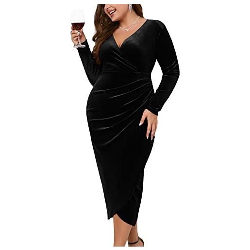 ZOMVA 2023 plus size abito avvolgente in velluto con maniche a volant lungo maxi linea a trapezio elegante per feste di nozze e cocktail, b. Colore: nero, 4xl (plus)