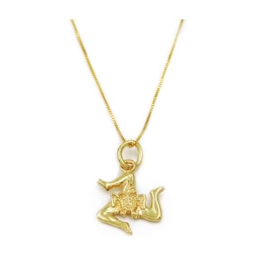 Collana Sicilia Ciondolo Unisex In Acciaio Inossidabile Dorato – Gioiello Simbolo Sicilia, Regalo Originale Per Uomo E Donna