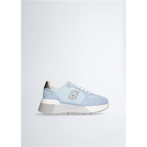LIUJO liu jo sneakers platform in suede e mesh, azzurro