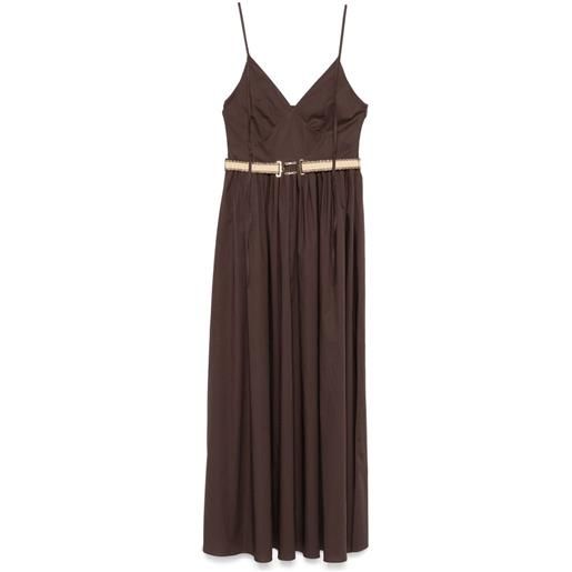 TWINSET abito in popeline con cintura - marrone