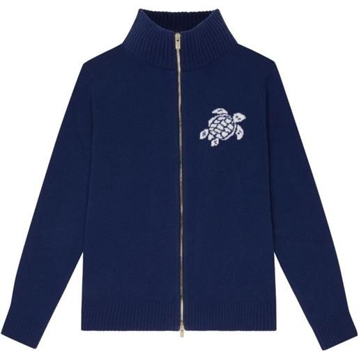 Vilebrequin cardigan con logo jacquard e zip - blu