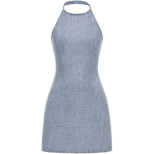 Self-Portrait abito corto denim con strass - blu