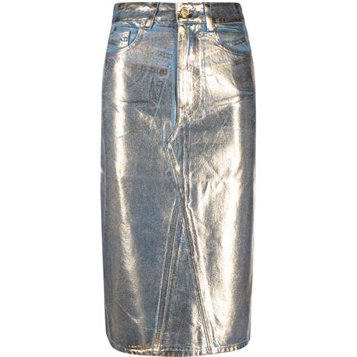GANNI gonna midi denim con effetto metallizzato - blu
