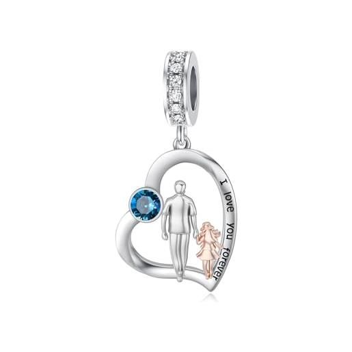 enjoylifecreative charm padre figlia per donne in argento sterling 925, charm cuore papà figlia per braccialetto, regalo per figlia per compleanno, san valentino, regali per figlia, argento sterling