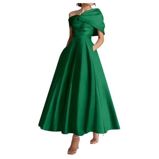 KIYNE abito da donna per la madre della sposa con tasche, scollo a v, in raso, abito formale, verde smeraldo, 44