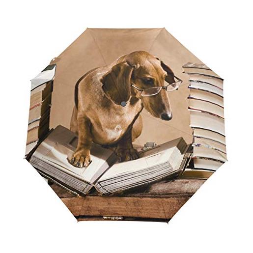 HMZXZ rxyy - ombrello pieghevole per cani con bassotto e apertura automatica, per donne, uomini, ragazzi, ragazze, antivento, compatto, da viaggio, leggero