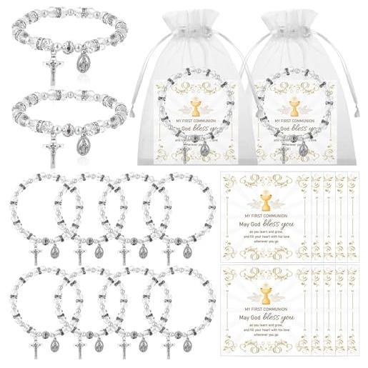 Otuuz Set Regalo per Comunione Include 1 Braccialetto da Comunione con Croce Bracciale con Perline Colorate e 1 Biglietto di Comunione Regali per Ragazzi Bambini Conferma Battesimo