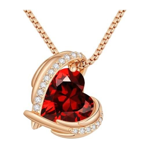Collana Con Ciondolo Cuore E Ali D'angelo CRYSLOVE – Cristallo Ametista, Zirconi, Regalo Donna