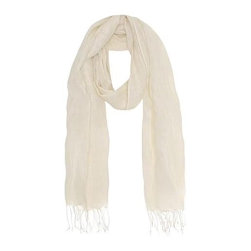 Bovari sciarpa in lino per uomo e donna in 100% lino - leggera e traspirante - sciarpa estiva - sciarpa con frange, beige chiaro/betulla, l