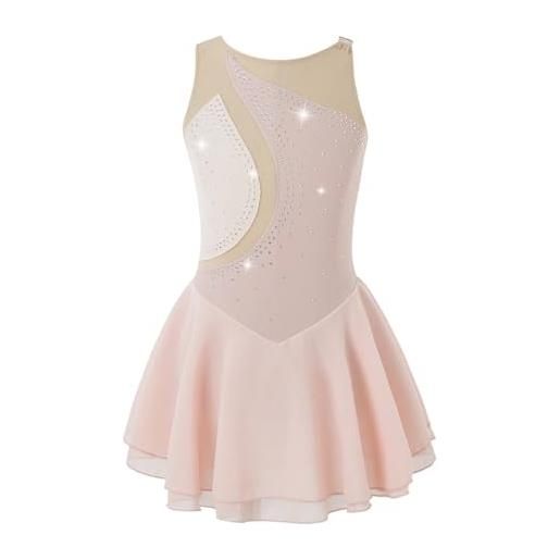 MMLLAOSW body pattinaggio artistico vestito da pattinaggio di figura for bambini, for bambina, con strass, senza maniche, in maglia, for balletto, body for ginnastica, costumi for spettacoli(pink b, 14)