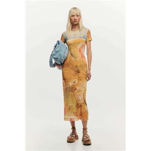 Desigual, abito slim ibrido, poliestere, giallo, l