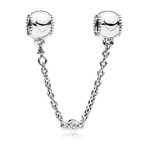 PANDORA icons catena di sicurezza con cuori in argento con zirconia cubica trasparente