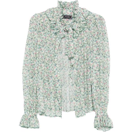 STYLAND blusa a fiori con ruches - verde