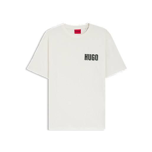 HUGO t-shirt in jersey di cotone con grafica sulla parte posteriore, colore neutro