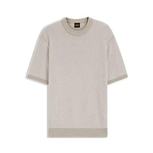 BOSS maglione in misto cotone con lavorazione a maglia bicolore, grigio chiaro