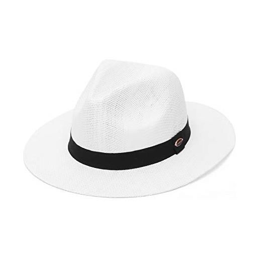 GEMVIE cappello panama uomo donna tesa larga cappello di paglia fedora con nastro grosgrain cappello bogart cappello estivo da sole, bianco, 56/58 it