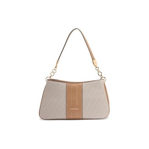 Liu Jo borsa a spalla ematite con monogramma, poliestere naturale/scuro, 28x16x10.5 cm, tracolla regolabile, 3 scomparti