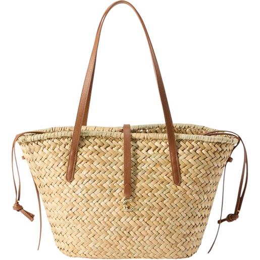 Coccinelle c-me summer shopper - borsa a spalla in paglia e pelle
