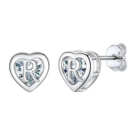 Orecchini A Cuore Con Iniziale In Argento 925 E Zirconi - Piccoli Orecchini A Vite Per Donna, Lettera Iniziale, Regalo Per Mamma E Bambina