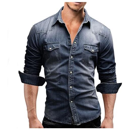 Generisch camicia in denim da uomo in morbido cotone slim jeans camicie tempo libero moda primavera cowboy camicia sportiva autunno maniche lunghe bottoni camicia casual camicia jeans alla moda, blu