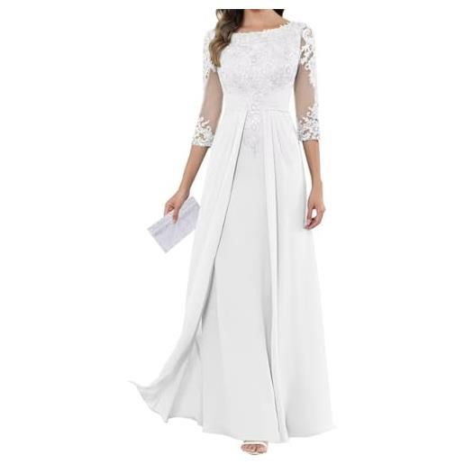 SAYNO abito da madre della sposa con applique in pizzo per abiti da ballo di nozze abiti da cocktail in chiffon plus size. Size, grigio, 44
