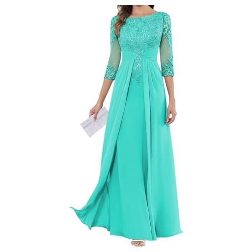 SAYNO abito da madre della sposa con applique in pizzo per abiti da ballo di nozze abiti da cocktail in chiffon plus size. Size, turchese, 42