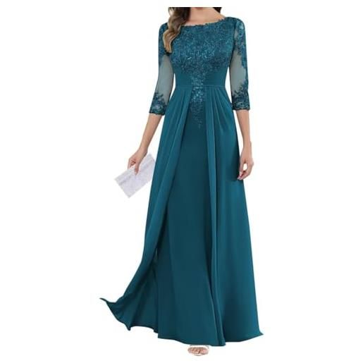 SAYNO abito da madre della sposa con applique in pizzo per abiti da ballo di nozze abiti da cocktail in chiffon plus size. Size, blu polvere. , 44