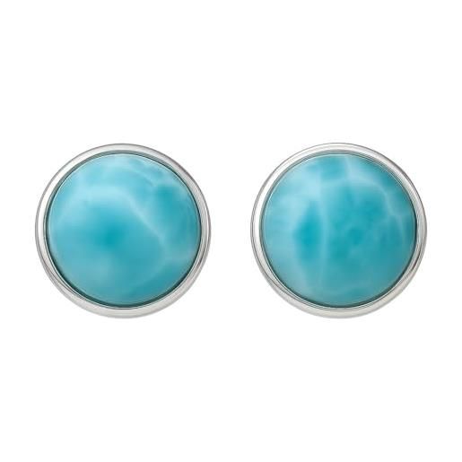 Orecchini 1 Perla Pietra Larimar Repubblica Dominicana IN Acciaio Fatto