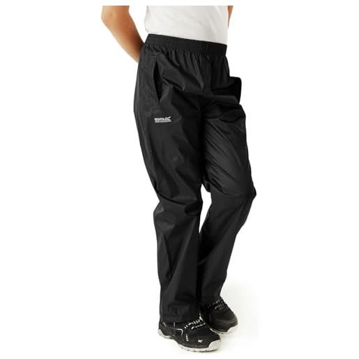 Regatta pack it' pantaloni per camminate impermeabili traspiranti ripiegabili cuciture nastrate, overtrousers donna, nero, m
