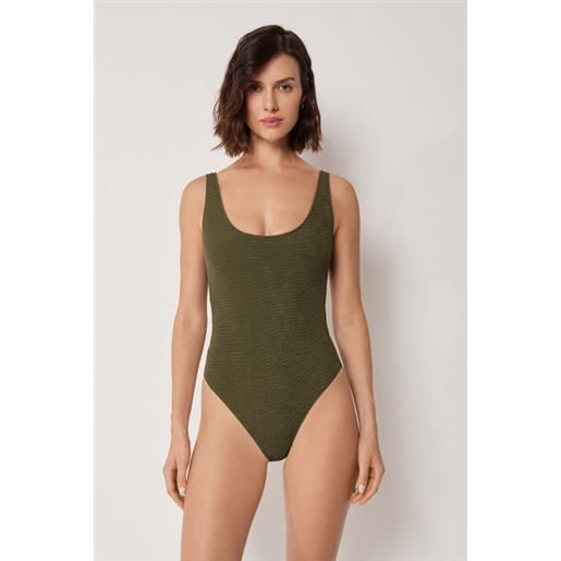 Calzedonia costume intero sgambato crinkle waves verde