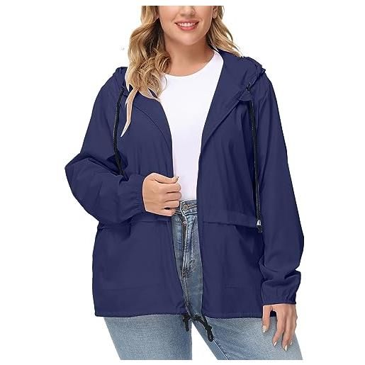 DABAOK highside vi giacca impermeabile antivento di media lunghezza giacca impermeabile da donna plus size 3x, marina militare, 3xl