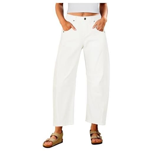 Utyful barrel jeans da donna ritagliati larghi alla moda a vita alta invecchiato allentato elasticizzato denim pantaloni jeans con tasche, bianco panna. , s