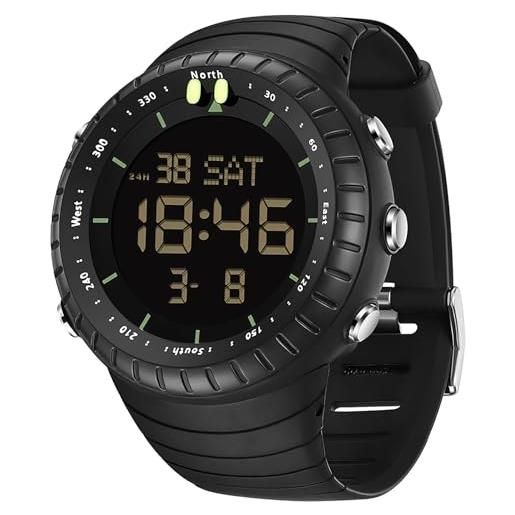 Findtime Orologio Digitale Uomo Sportivo - Rettangolare, Cronometro, Sveglia, Impermeabile 5 ATM, Cinturino Silicone