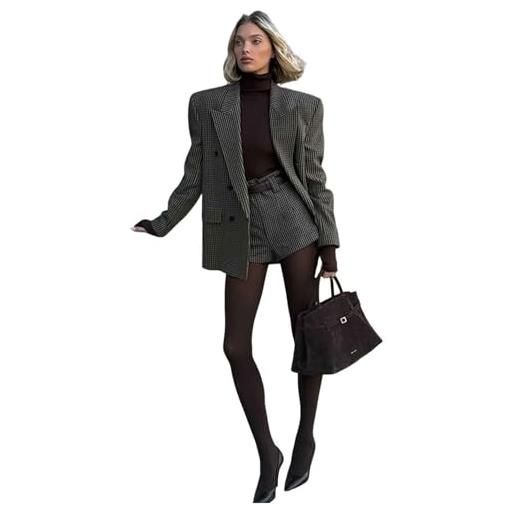 Lacoac donna pied de poule vestito doppio petto bottoni giacca shorts due pezzi smoking casual per il tempo libero