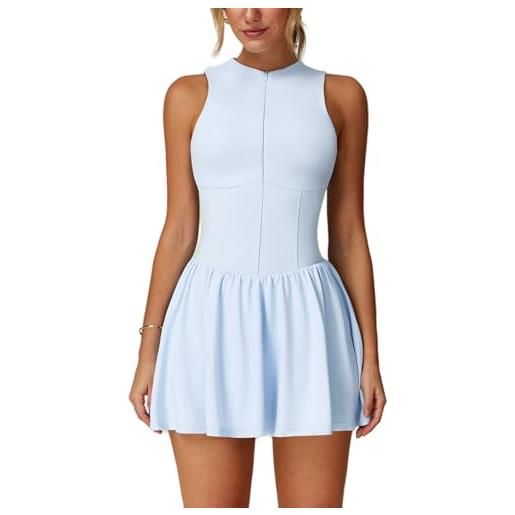 IMEKIS vestito da tennis da donna, con chiusura lampo, con reggiseno integrato, pantaloncini con tasca, linea ad a, senza maniche, mini abito sportivo, da golf, sportivo, nero , s