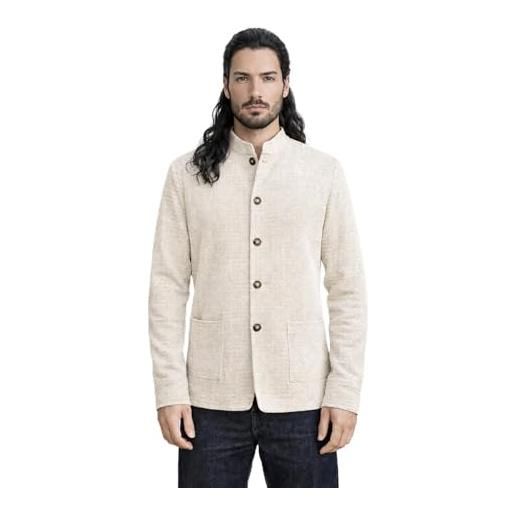 CLASSE77 giacca con collo alla coreana, blazer jacket da uomo - punto cucitura doppio chicco di riso - artigianale, made in italy - casual, classica sportiva (it, testo, xl, regular, regular, fango)