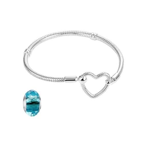 LNQOBU bracciale in argento con maglia snake e chiusura a cuore compatibile con pandora europei charms da donna