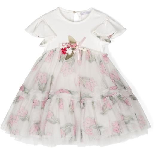 Monnalisa faux-flower-detail ruffled tulle dress - bianco