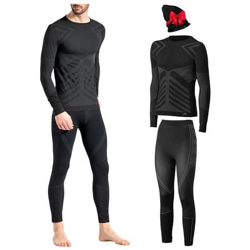 Risalti tuta termica uomo invernale energy - completo maglia termica uomo e calzamaglia con scaldacollo omaggio, intimo seamless, traspirante e termoregolante - made in italy