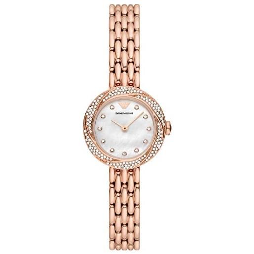 Emporio Armani orologio donna, movimento a due lancette, cassa in acciaio inossidabile oro rosa 26 mm con bracciale in acciaio inossidabile, ar11474