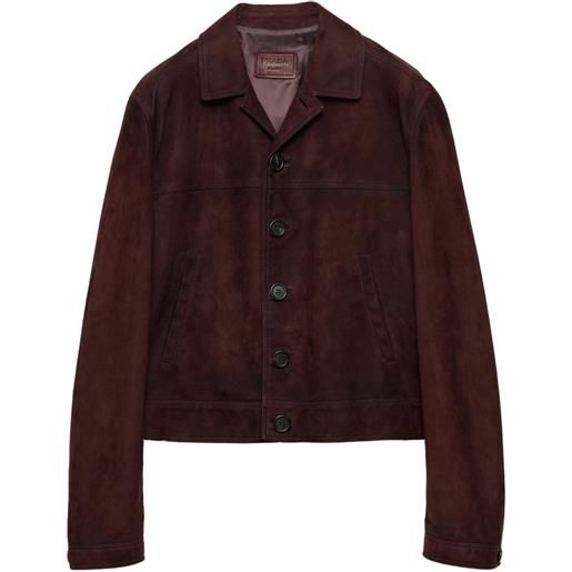 Prada giacca-camicia in pelle scamosciata - rosso