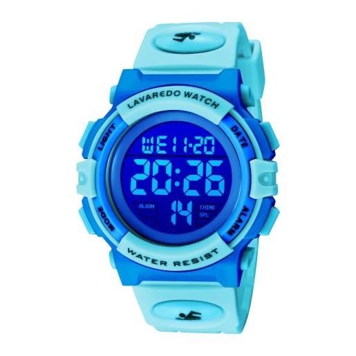 A ALPS orologio per bambini da 6 a 15 anni, cronografo digitale per sport all'aperto, multifunzionale, led, 50 m, impermeabile, con calendario, analogico, per bambini con cinturino in silicone, cs-lake. Blue