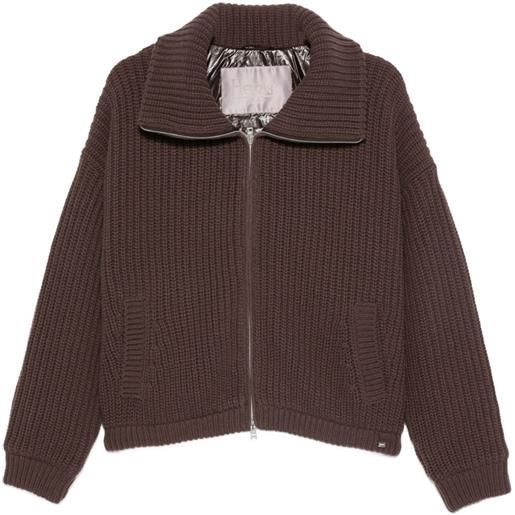 Herno cardigan a coste con zip - marrone