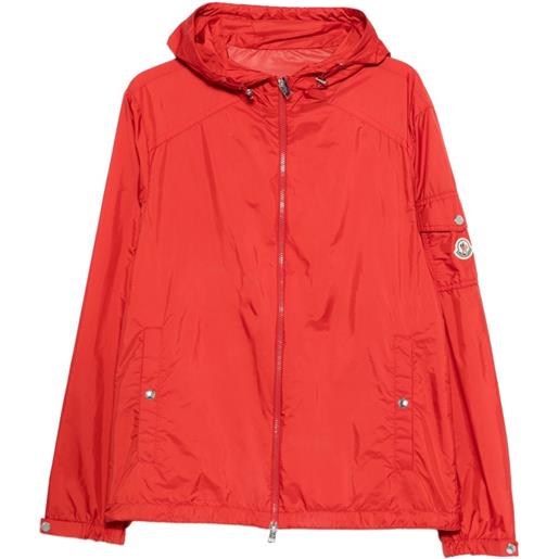 Moncler piumino con cappuccio e logo - rosso