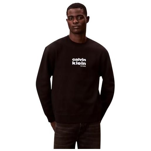 Calvin Klein uomo ls 350fleece retro graphic crewn lv04le250g, marrone, l, marrone (rich brown), l