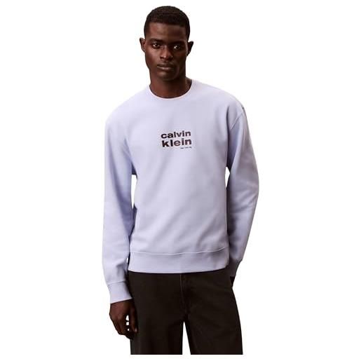 Calvin Klein ls 350fleece retro graphic crewn lv04le250g felpe, nero (nero), s uomo, nero (noir), s