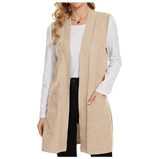 Breezy Lane cardigan da donna senza maniche a coste con apertura frontale drappeggiato gilet spolverino lungo maglione giacca con tasche, marina militare, s